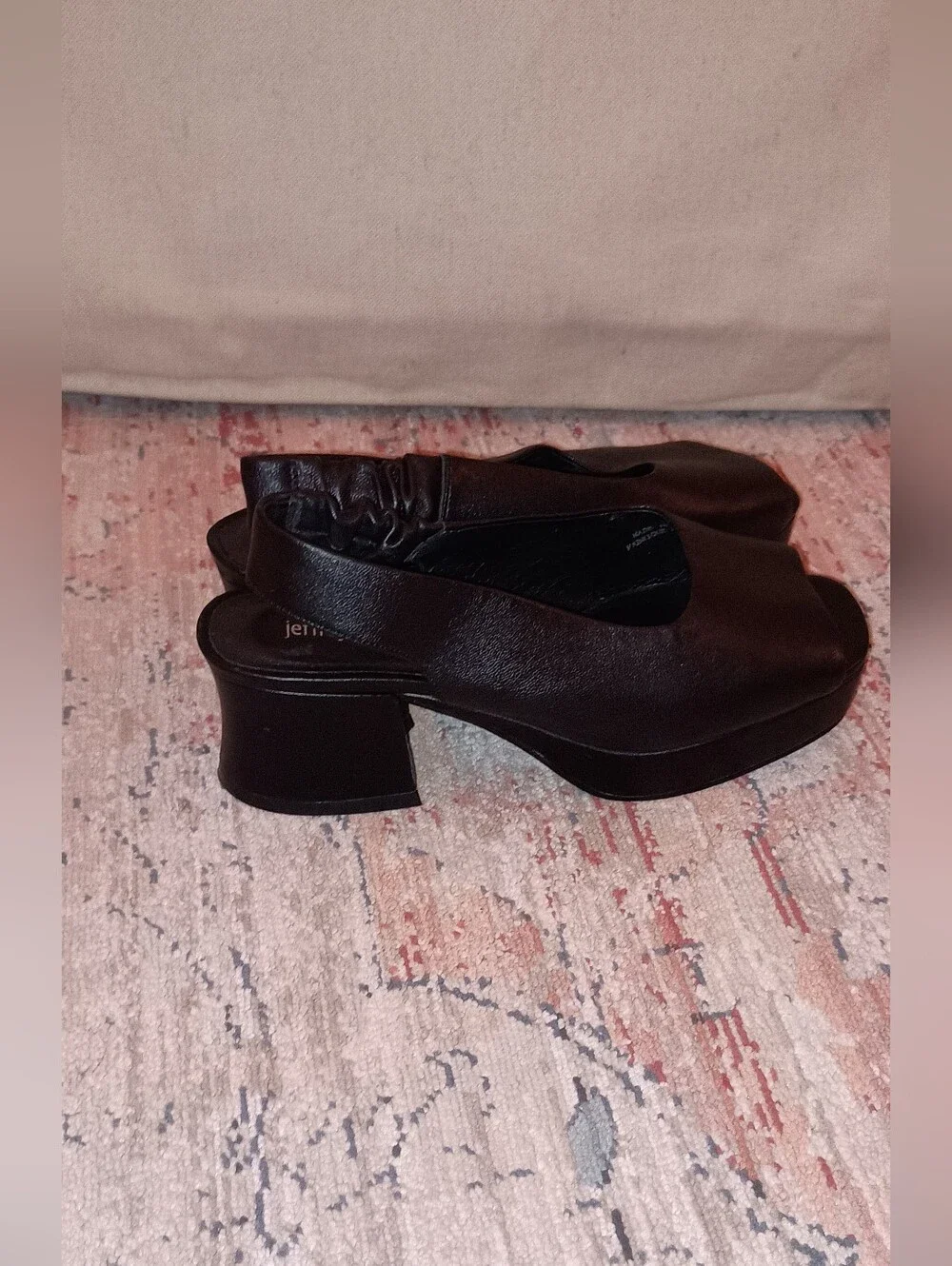 Jeffrey Campbell Black Leather Open-Toe Slingback Platform Heels - Picture 11 of 12